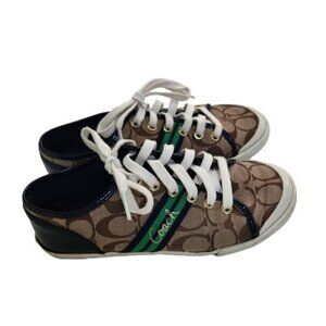 Coach Folly Signature Fashion Sneakers Tan Navy Green Size 6.5B